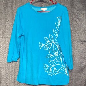 Elegant Blue Floral Long Sleeve Top